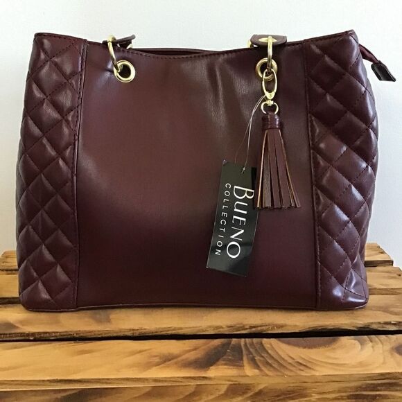 Bueno Handbags - Bueno Quilted Tassel Tote purse Bag Gold Hardware